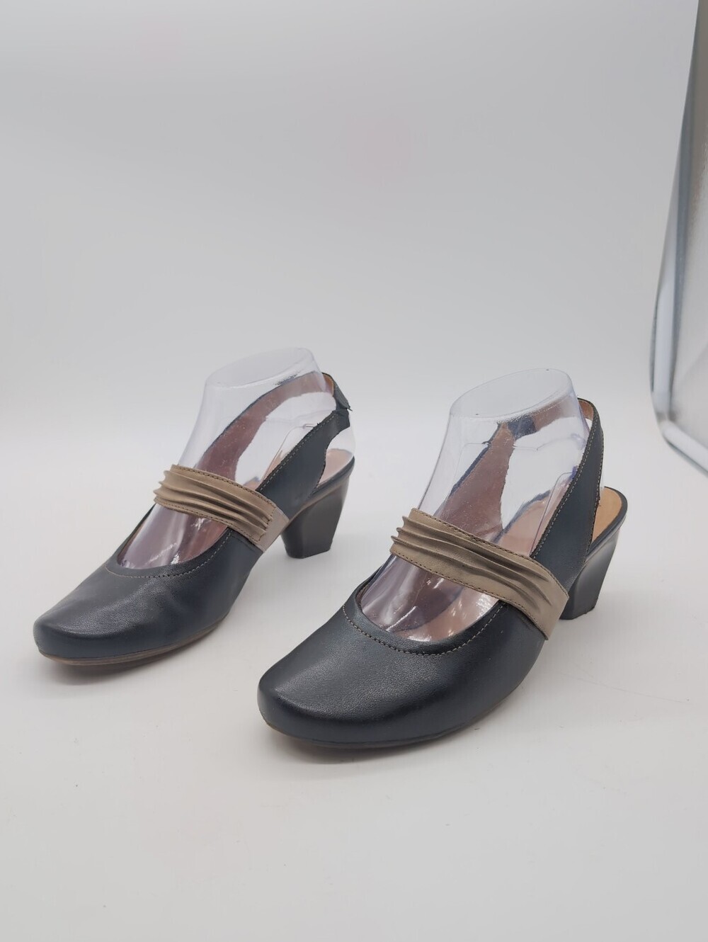 Remonte Dorndorf Leather Slingback Block Heels Two-Tone Grey Taupe Size 37 / 7